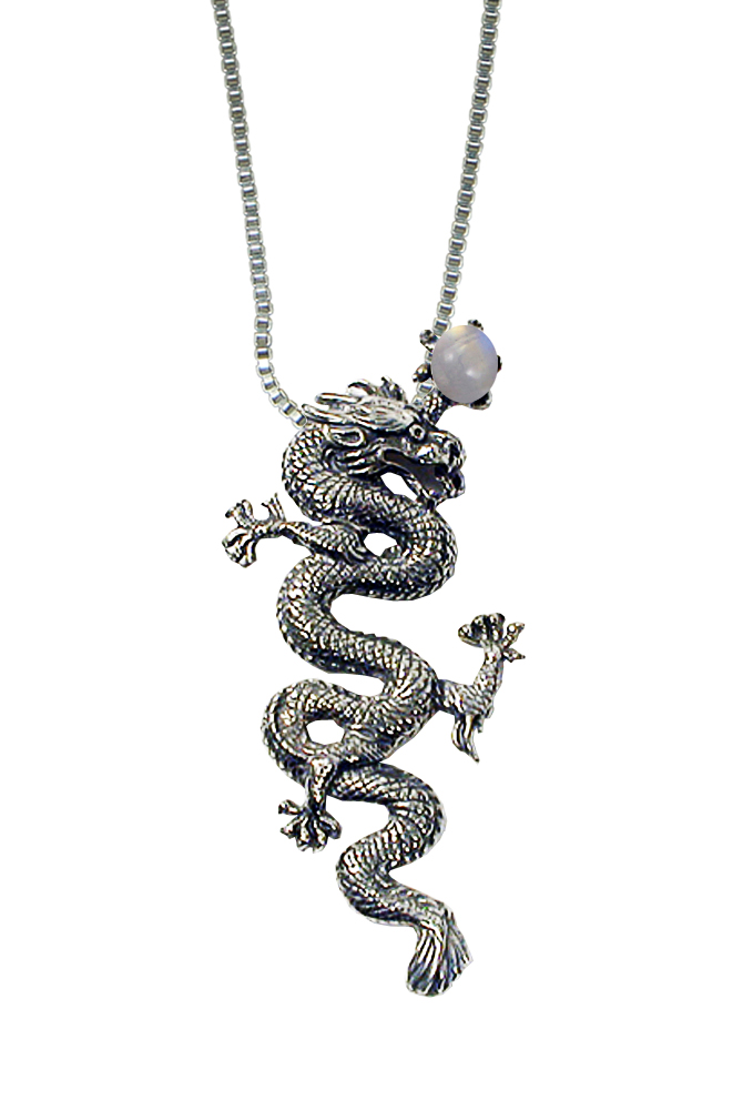Sterling Silver Dragon of the Ages Pendant With Rainbow Moonstone